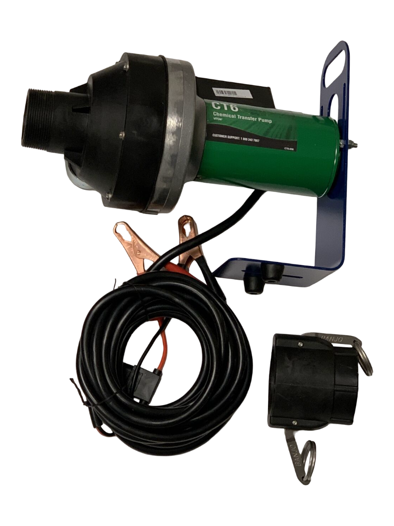 FlowServe 12 Volt CT6 EDPM Chemical Pump With Hose, Valve, Spout, Bracket, 2"QC - CT6-1E5BA-005