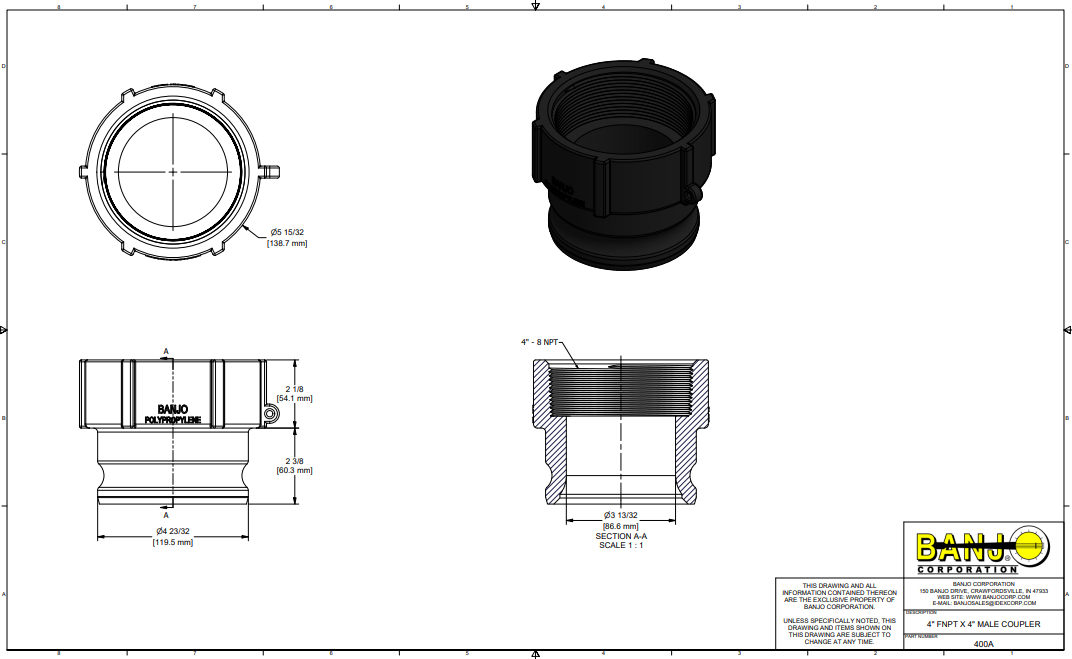 Banjo Poly Cam Lever Coupling 4" Male Adapter X 4" Female Thread - 400A