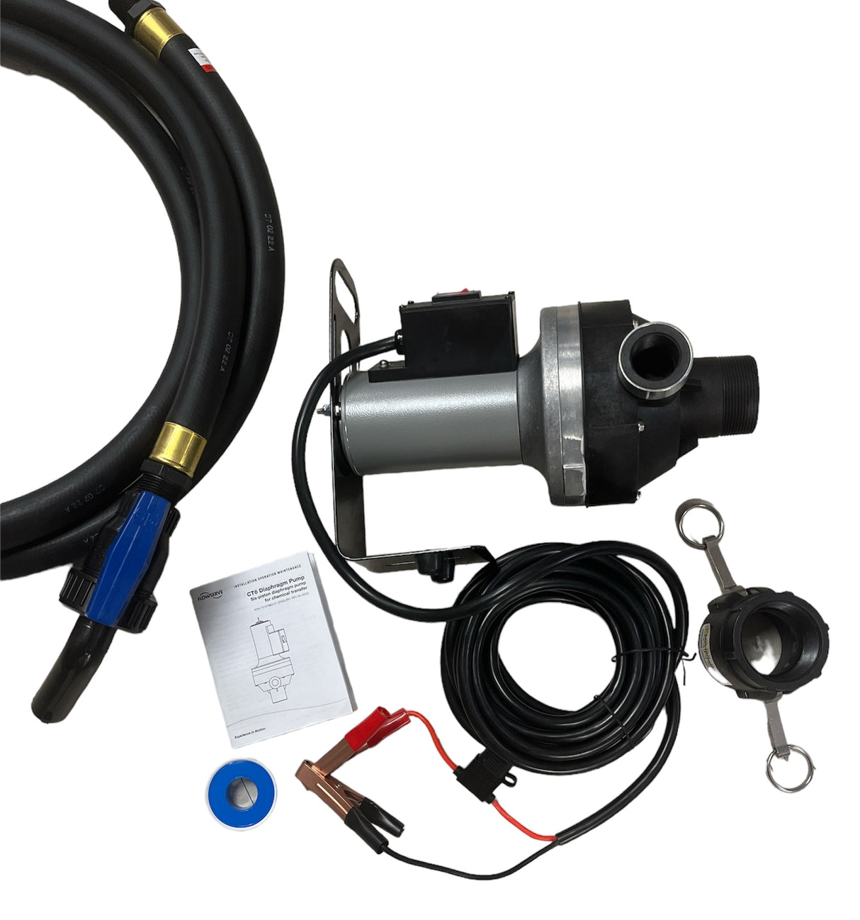 Flowserve CT6 12V High Flow Viton Pump With Hose, Bracket, Valve, 2" QC - CT6-3V5BA-005