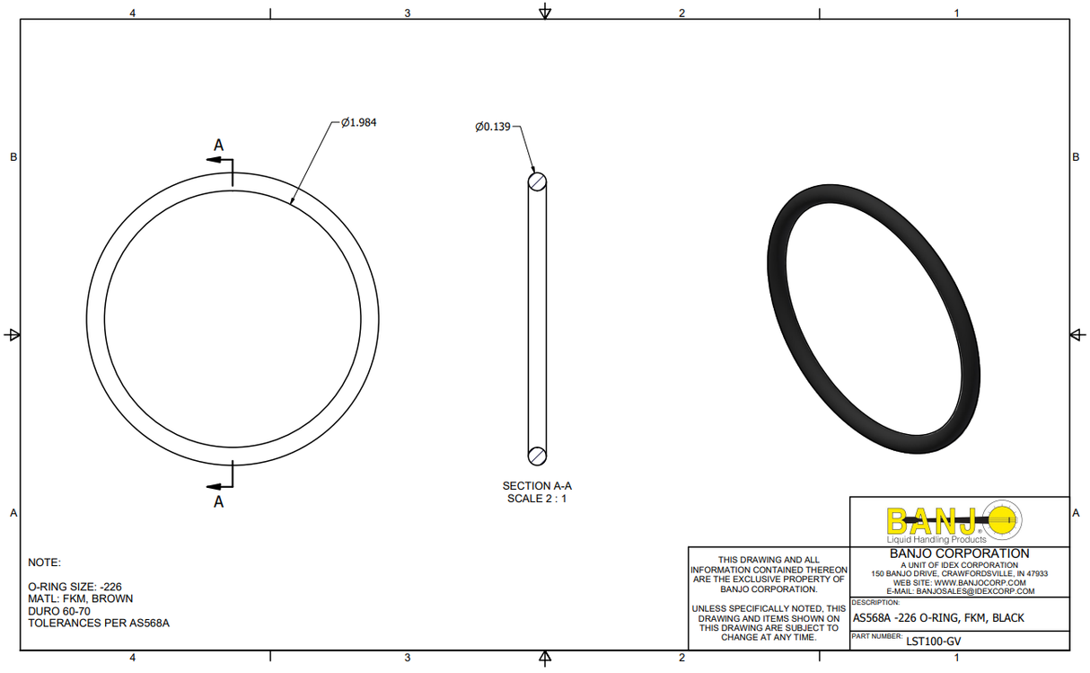 Banjo FKM T Strainer Gasket for 3/4" And 1" T Strainers - LST100-GV