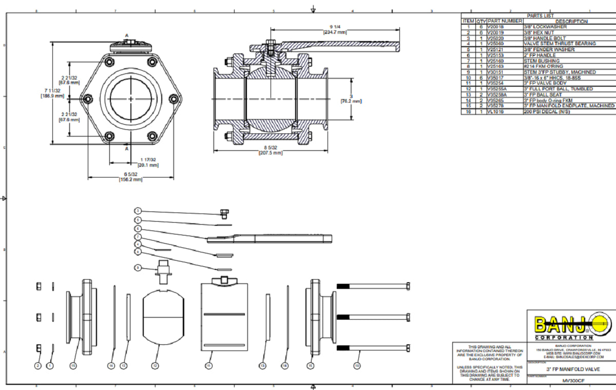 Banjo 3 Inch Full Port Manifold Flange Valve - MV300CF