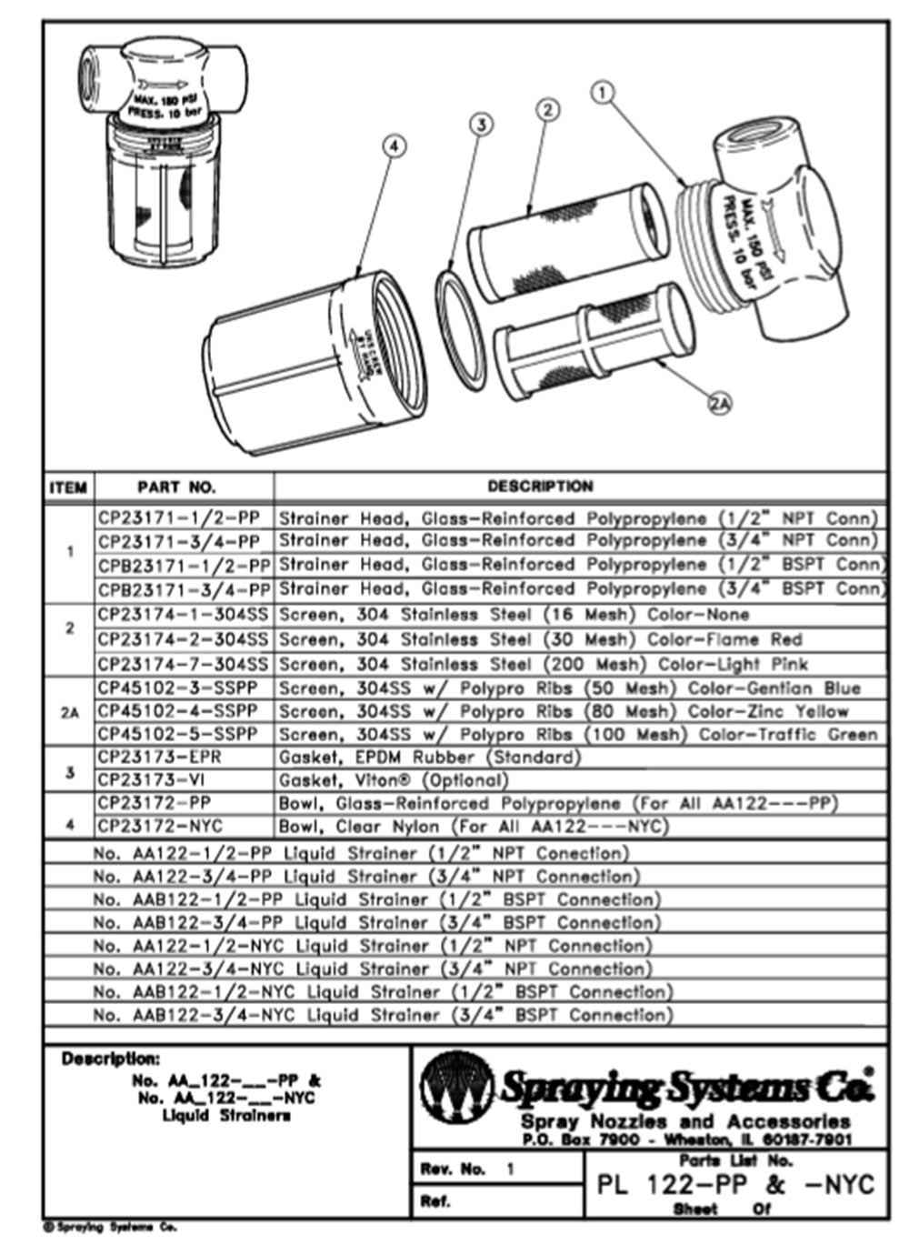 TeeJet Polypropylene Strainer Head 3/4" NPT For AA122-PP - CP23171-3/4-PP