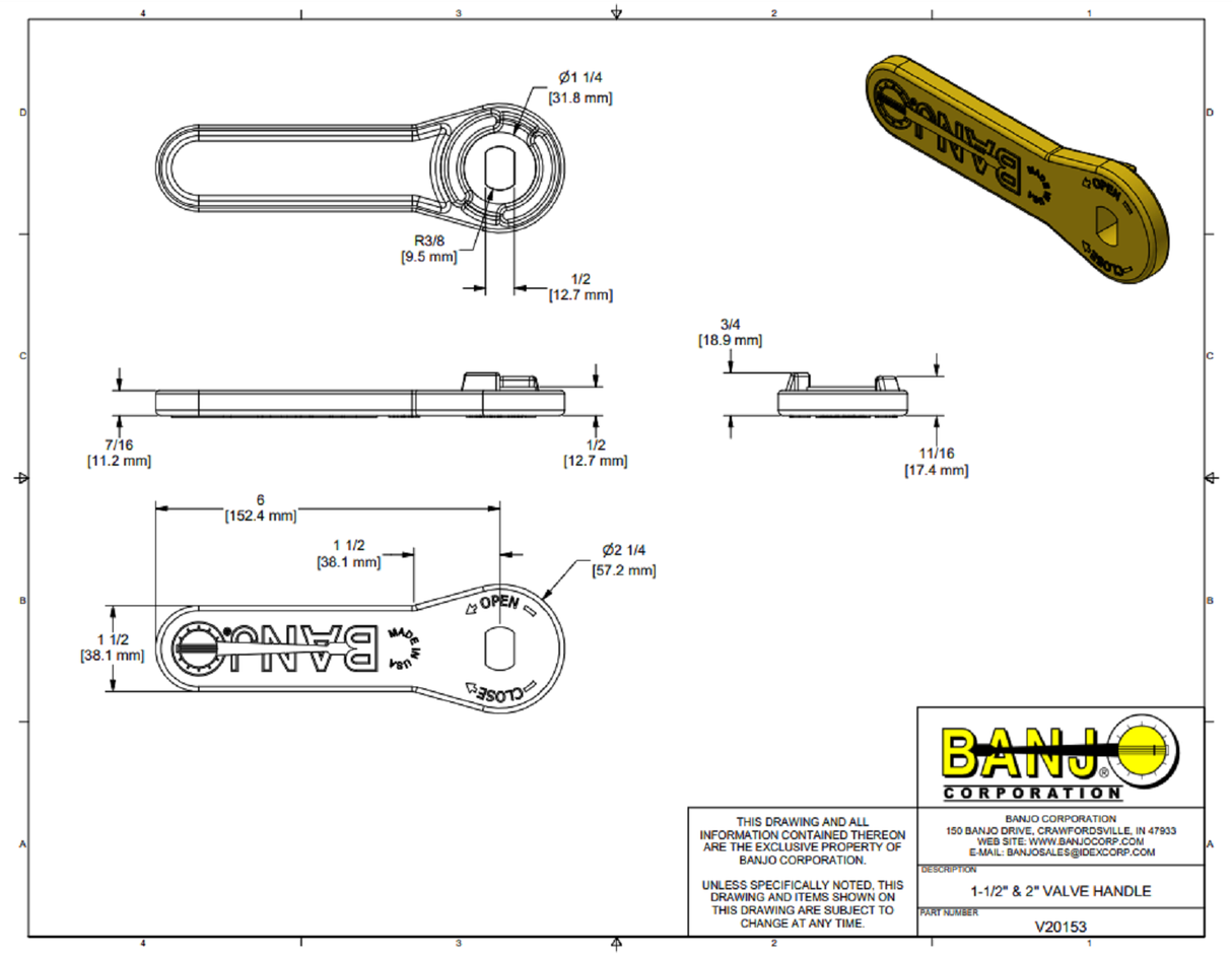 Banjo Ball Valve Straight Handle for 1-1/4" FP, 1-1/2" and 2" Standard - V20153