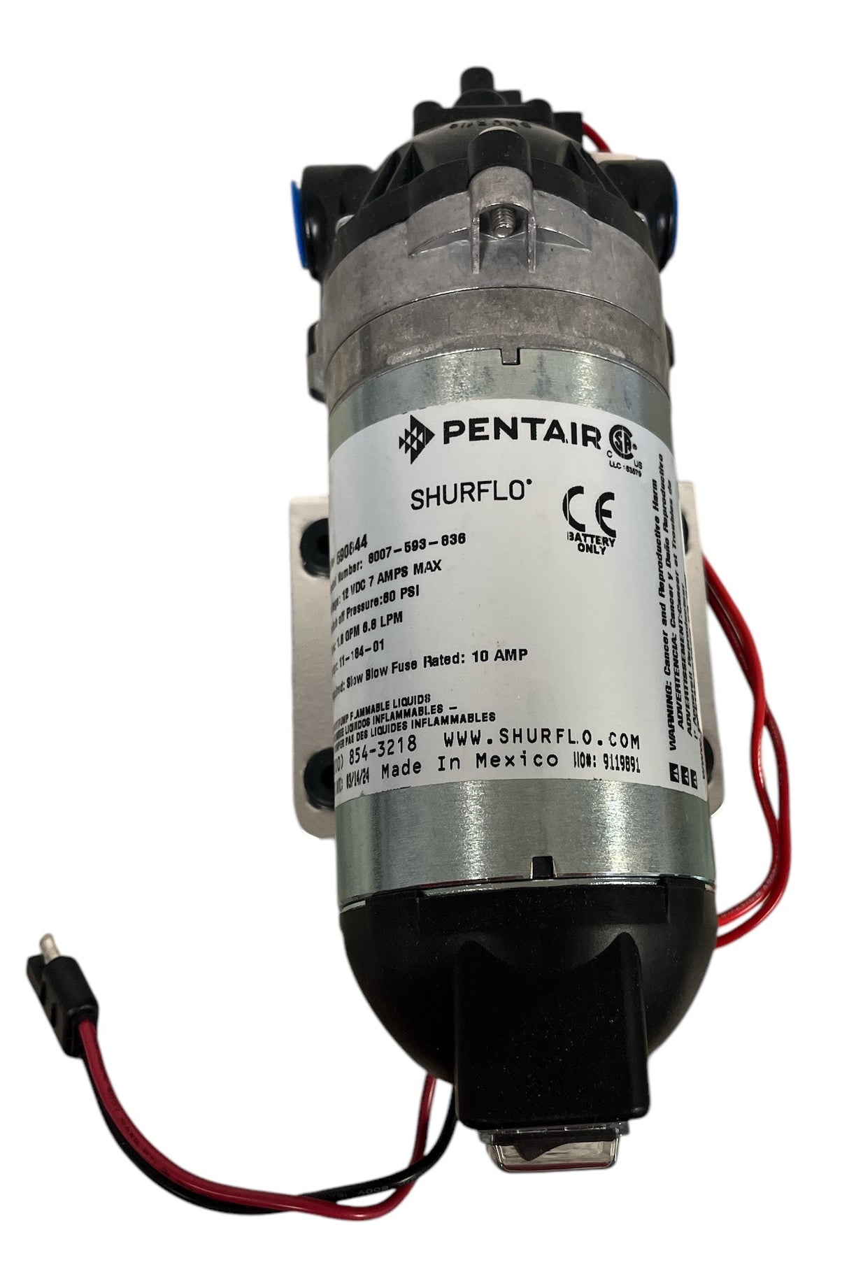 Bomba de diafragma Shurflo con paquete eléctrico de 1,8 GPM, 12 VCC - 8007-593-836