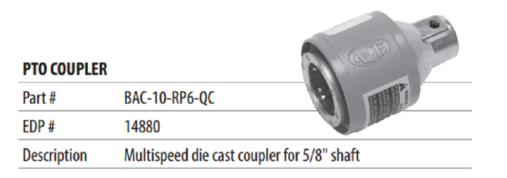 Ace Pumps Multispeed PTO Quick Coupler For 5/8" Shaft - BAC-10-RP6-QC (14880)