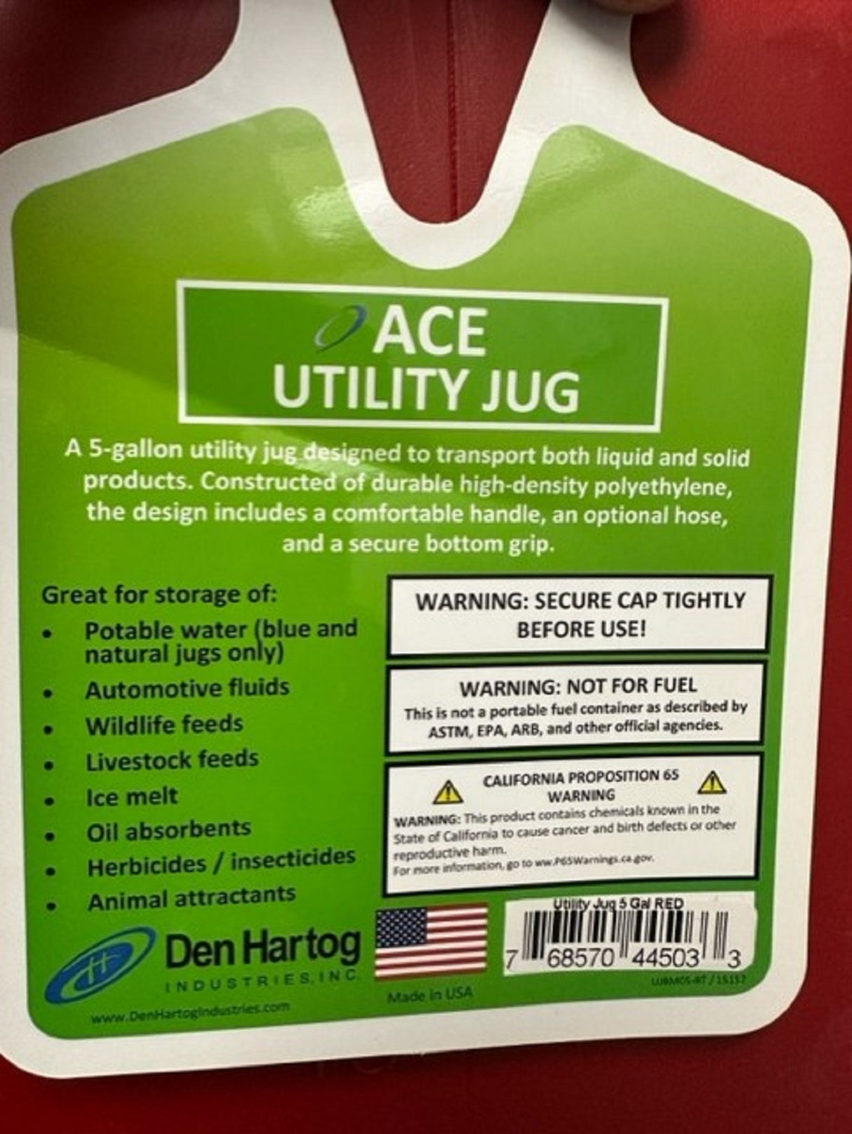 Ace Roto-Mold 5 Gallon Polyethylene Utility Jug With 12" Hose - UPJBM05-RT-RED