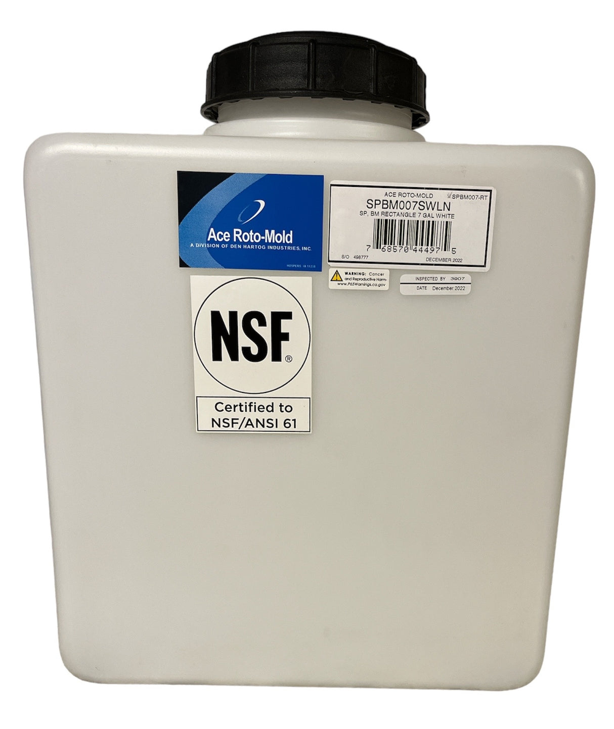 Ace Roto-Mold Blow Molded 7 Gallon Rectangle Flat Bottom White Tank - SPBM0007-RT