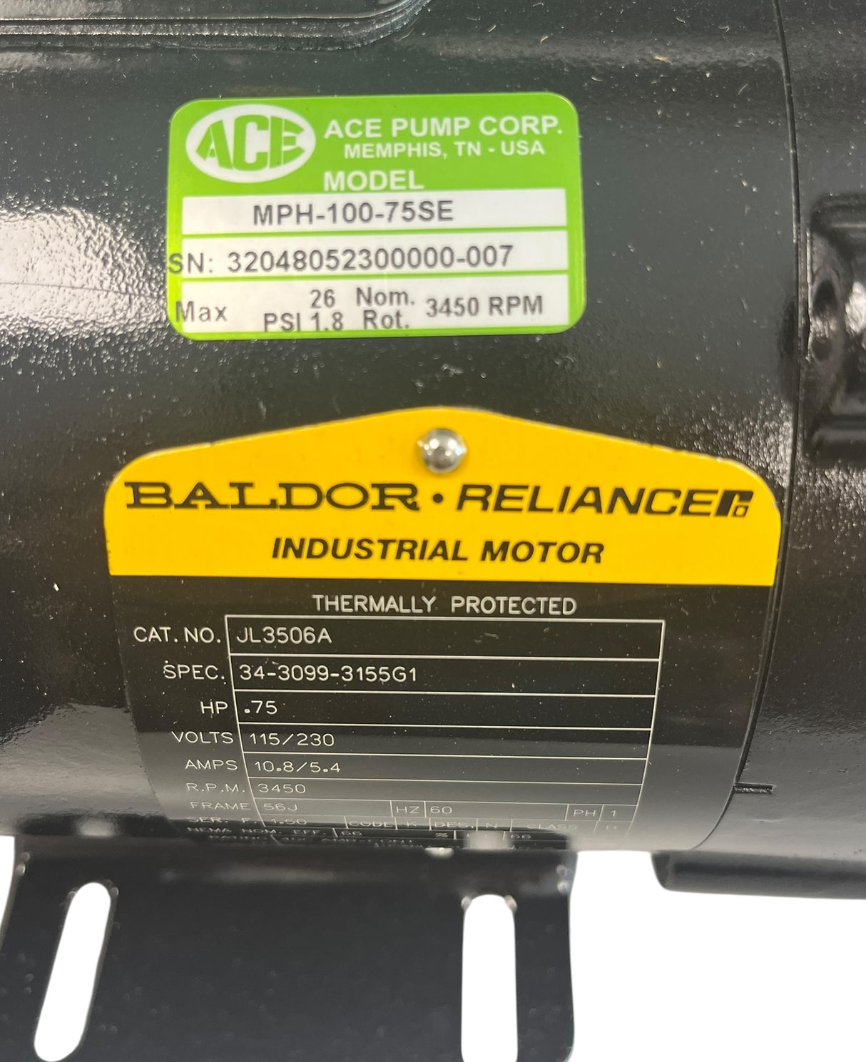 Ace Pumps Electric Driven Centrifugal Pump 1-1/4" Suction X 1" Discharge, 3/4 HP - MPH-100-75SE