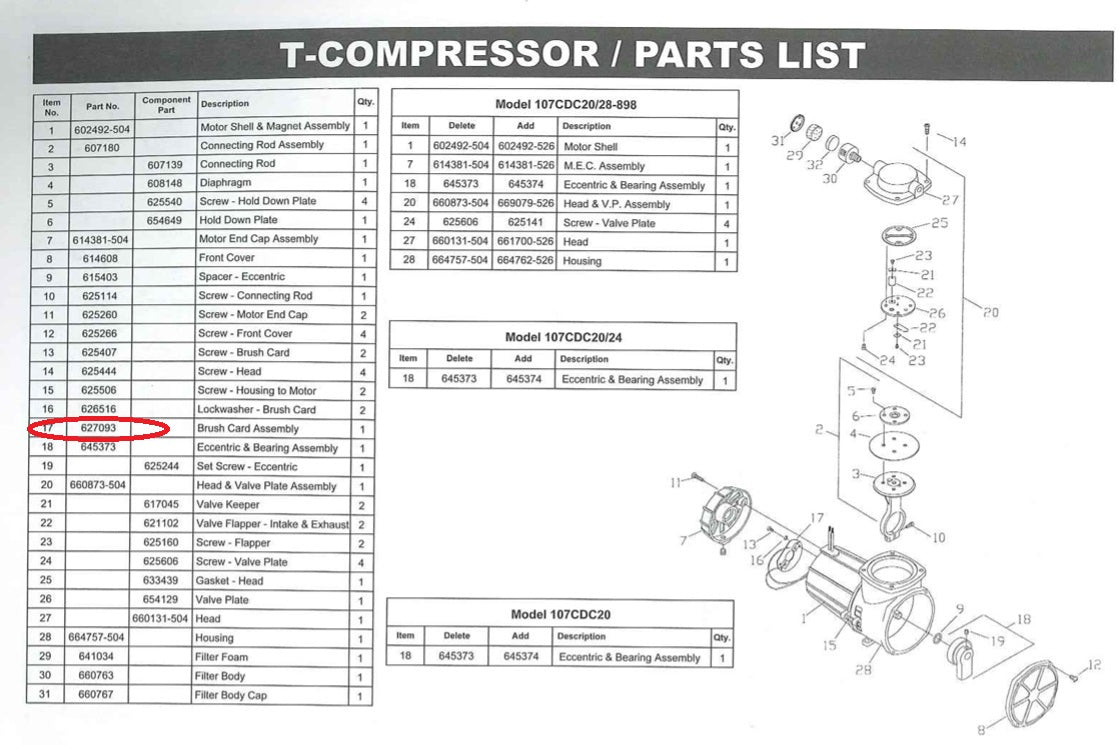 Thomas Compressor Brush Card Assembly For 107 Series Pump - 627093