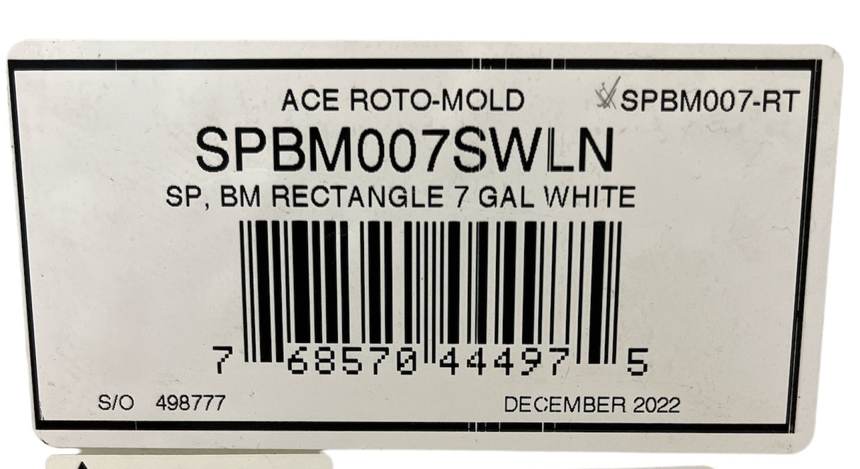 Ace Roto-Mold Blow Molded 7 Gallon Rectangle Flat Bottom White Tank - SPBM0007-RT