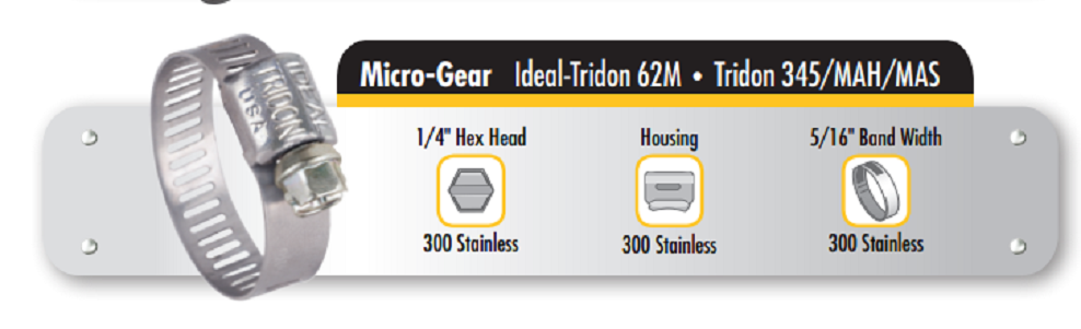 Ideal Micro Stainless Steel Clamps SAE #12, .69"-1.25" Diameter, 10 Pack - 62M12