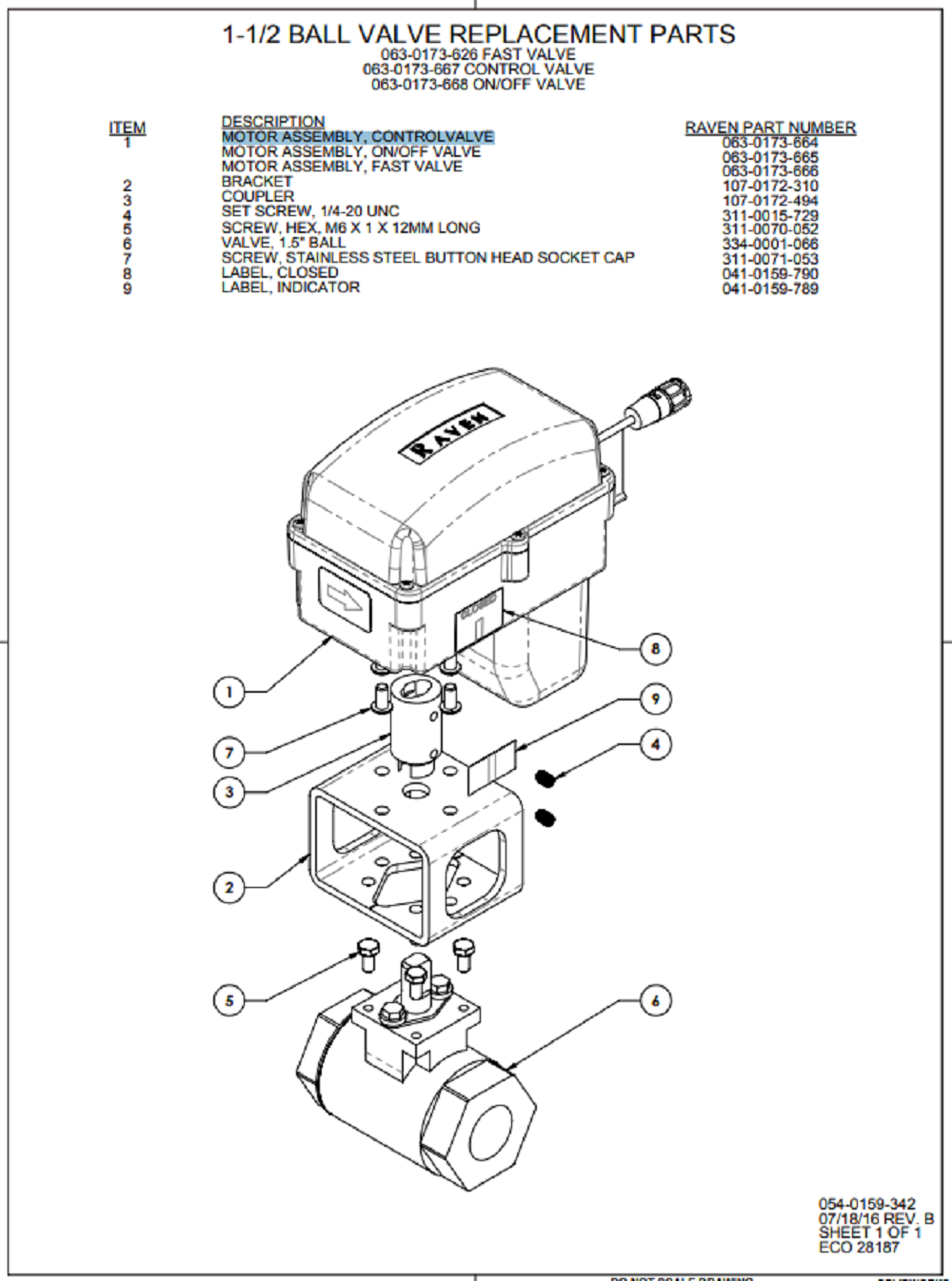 Raven NH3 Control Valve Motor Assembly For 1-1/2" Ball Valve - 063-0173-664