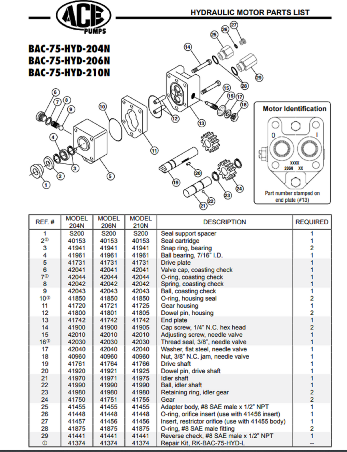 Ace Pumps Hydraulic Motor With Fittings 10 GPM "N" Series - BAC-75-HYD-210 (41375)
