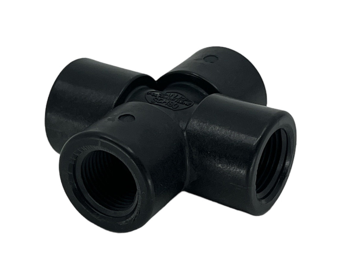 Banjo Polypropylene Cross Pipe Fitting 1/4" NPT Female - CR025