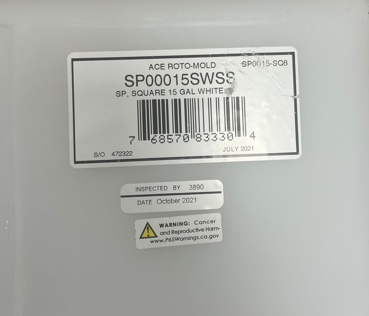 Ace Roto-Mold Sloped Bottom 15 Gallon Square Rinse White Tank 8" Lid - SP0015-SQ8