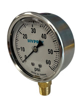 Hypro Glycerin Filled Pressure Gauge 2-1/2" Face 1/4" LM Stem, 0-60 PSI - GG60