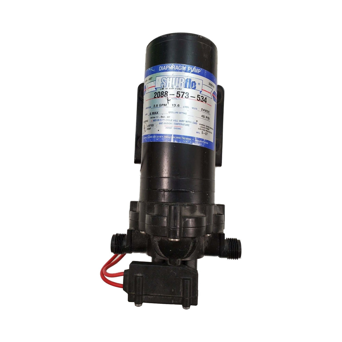 Shurflo Demand Diaphragm Pump 24V Max 3.6 GPM 45 PSI Coated Motor - 2088-573-534