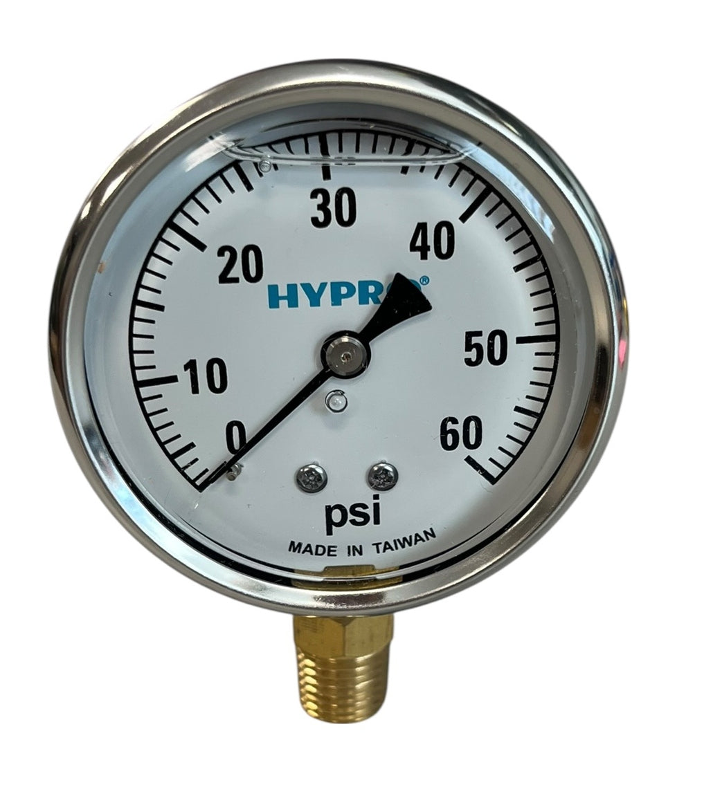 Hypro Glycerin Filled Pressure Gauge 2-1/2" Face 1/4" LM Stem, 0-60 PSI - GG60