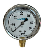 Hypro Glycerin Filled Pressure Gauge 2-1/2" Face 1/4" LM Stem, 0-60 PSI - GG60