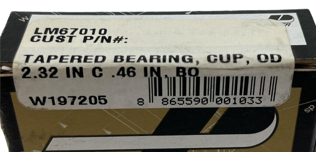 Peer Steel Non-Flanged Tapered Roller Bearing Cup 2.32" OD X .46" Width - LM67010