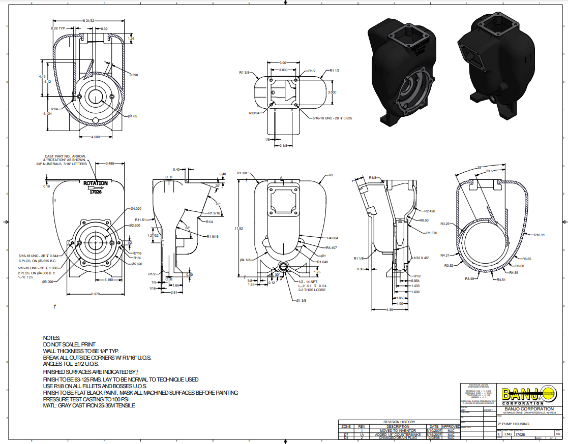 Banjo Cast Iron Pump Housing for 1-1/2" And 2" Pumps - 17026