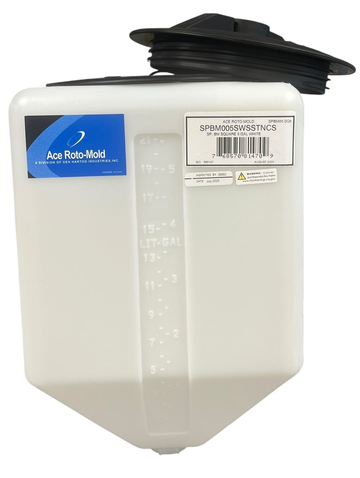 Ace Roto-Mold Blow Molded 5 Gallon Square Rinse White Tank 8