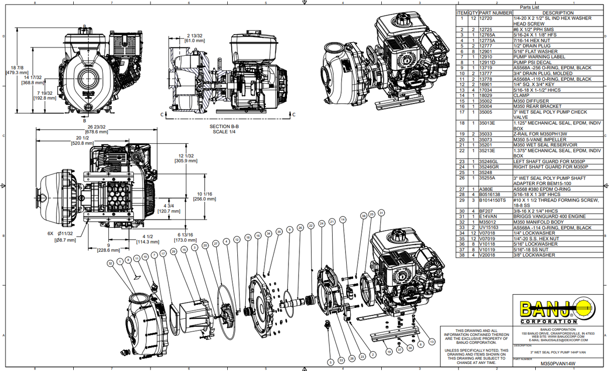 Banjo M350 Polypropylene Manifold Body Replacement For 3" Wet Seal Pump - M35012