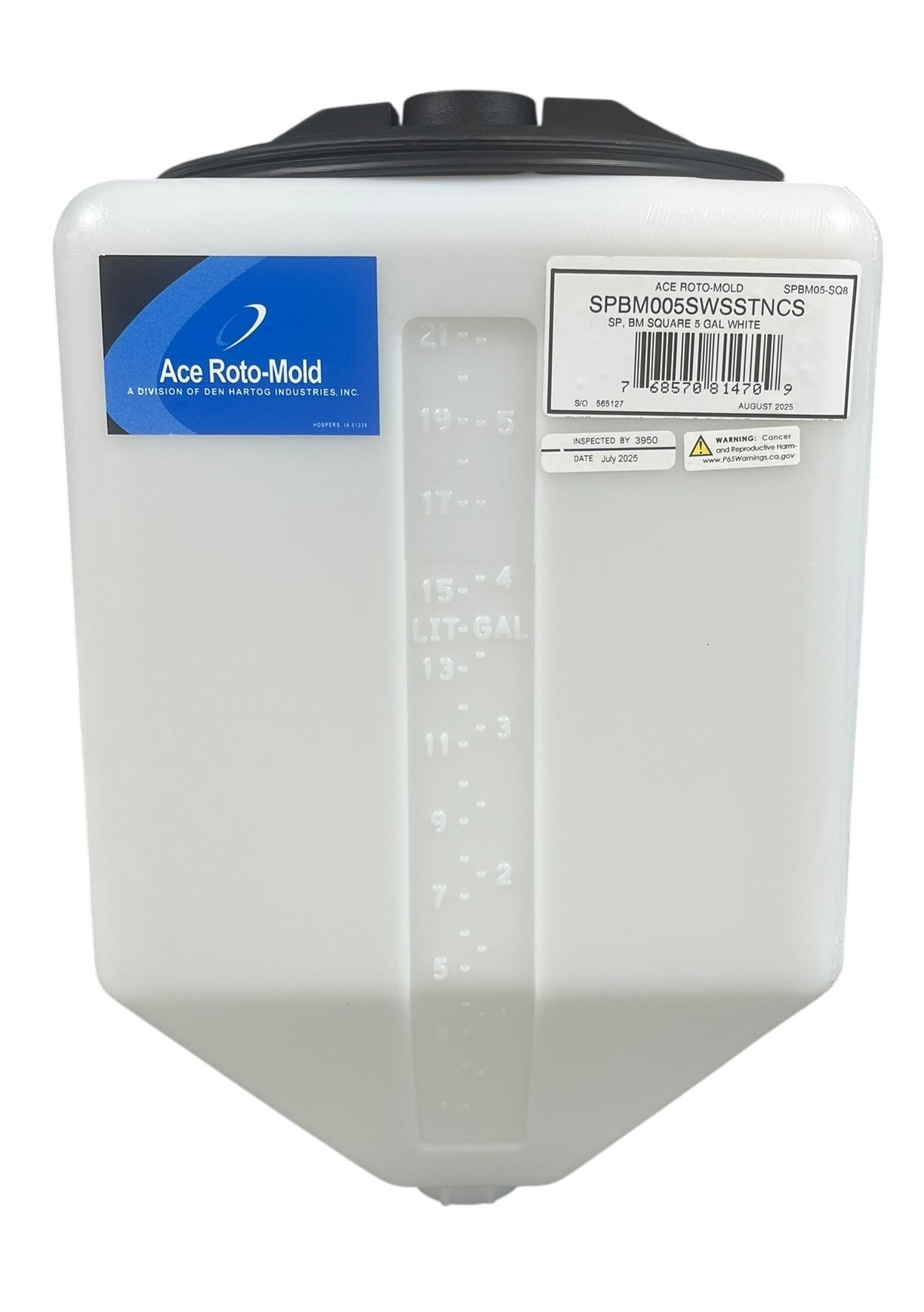 Ace Roto-Mold Blow Molded 5 Gallon Square Rinse White Tank 8