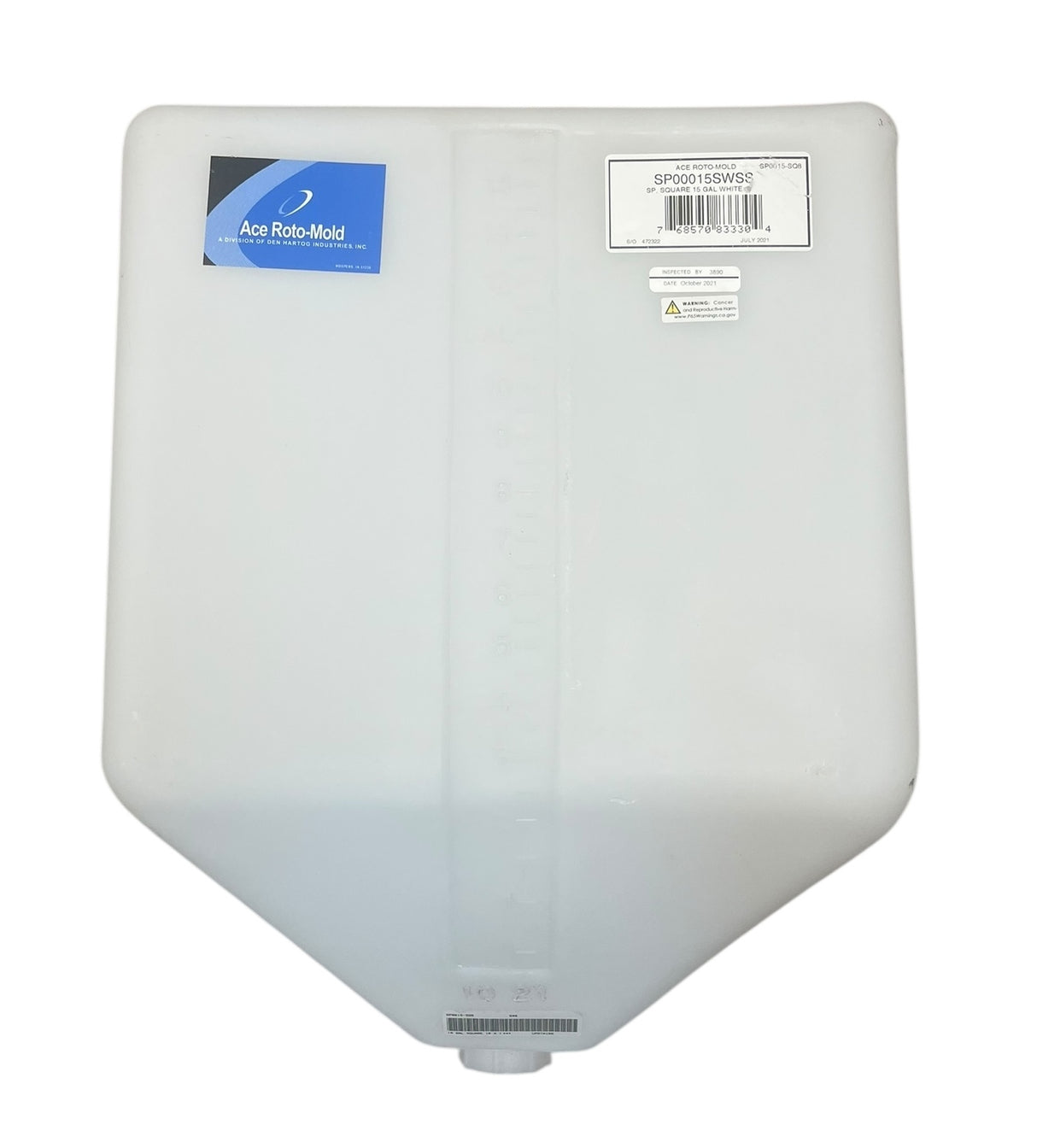 Ace Roto-Mold Sloped Bottom 15 Gallon Square Rinse White Tank 8" Lid - SP0015-SQ8