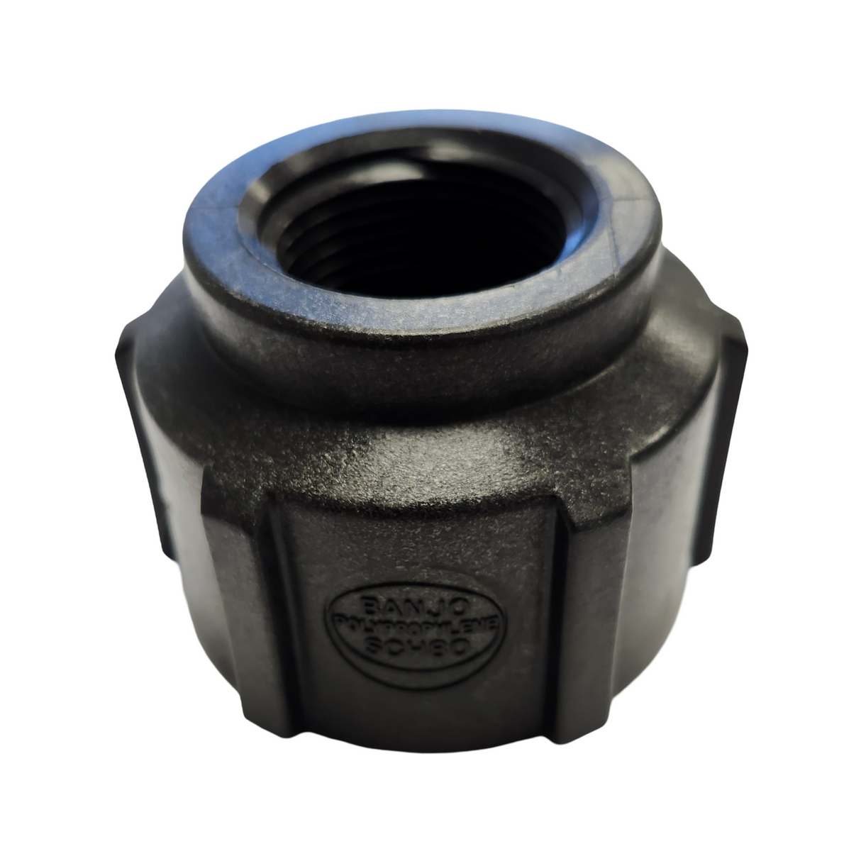 Banjo Black Poly Pipe Reducer Coupling 1-1/2" FNPT X 1" FNPT - RC150-100