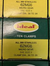 Ideal Micro Stainless Steel Clamps, SAE#8 .50" to .91" Diameter, 10 Pack - 62M08