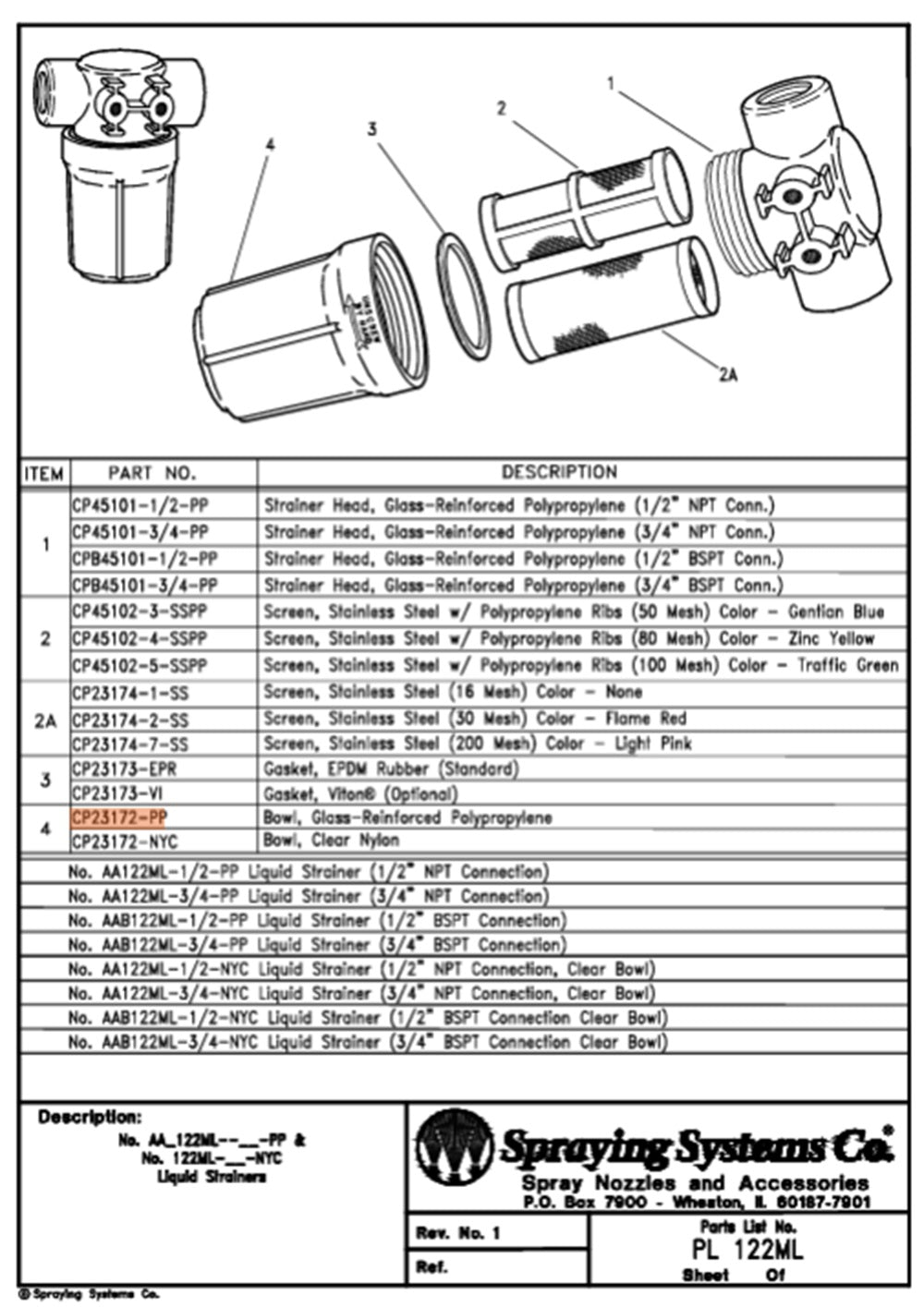 TeeJet Polypropylene Bowl for AA122ML Series 3/4" And 1" Strainers - CP23172-PP