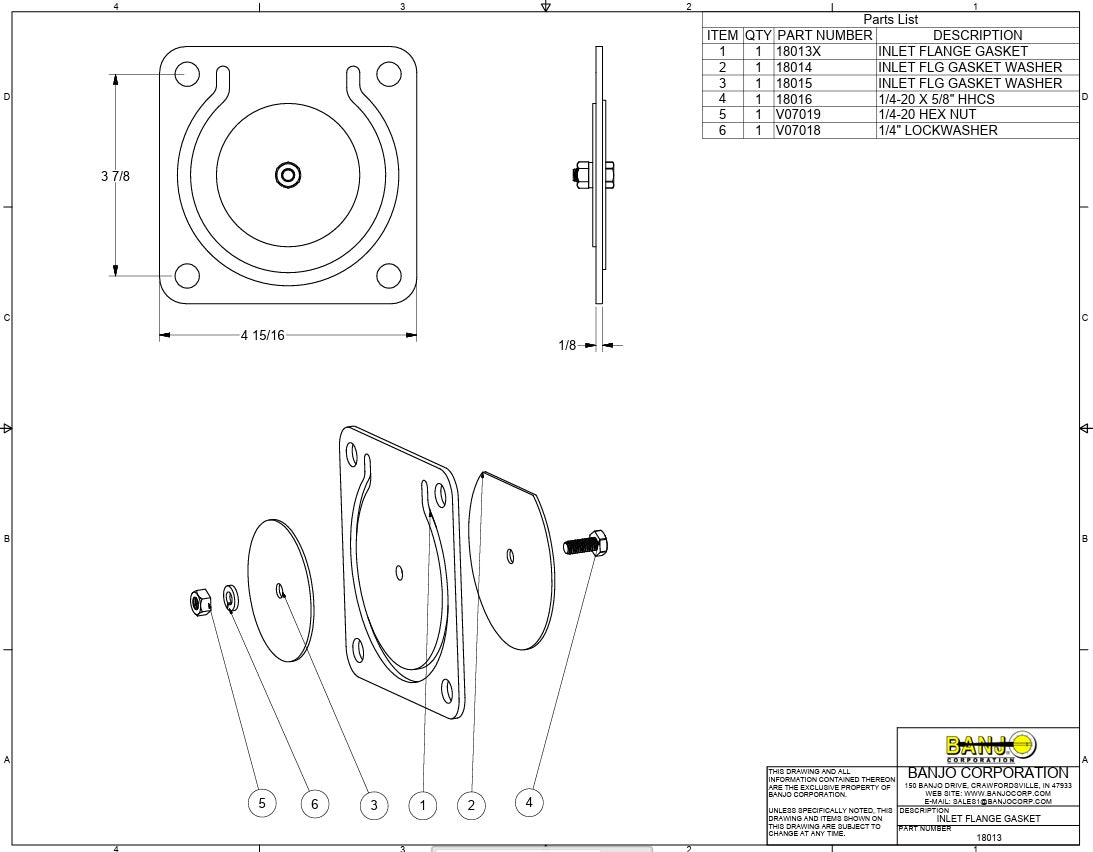 Banjo Check Valve Inlet Gasket Assembly For 3" Cast Iron Pump EPDM - 18013