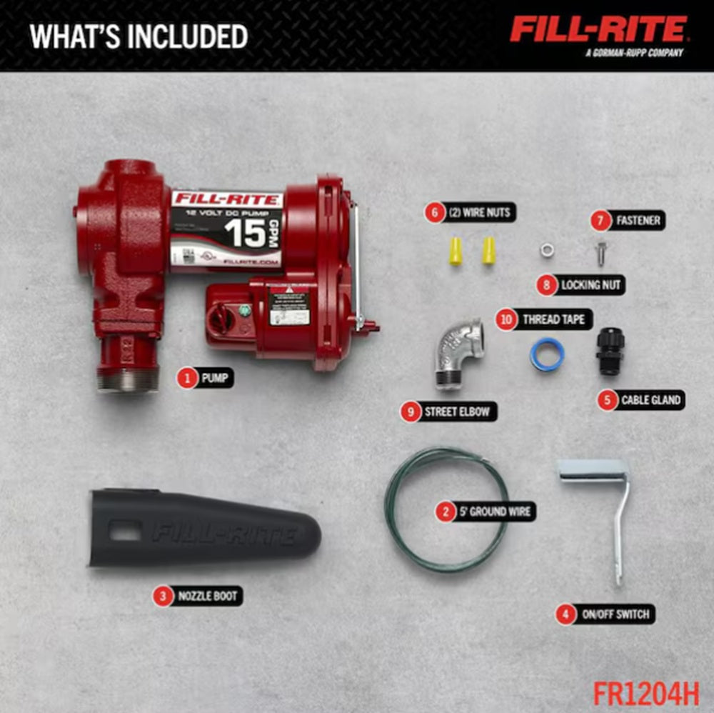 Fill Rite 15 GPM 12 Volt DC Cast Iron 1 Inch Fuel Transfer Pump, 1/4 HP (Pump Only Model) - FR1204H