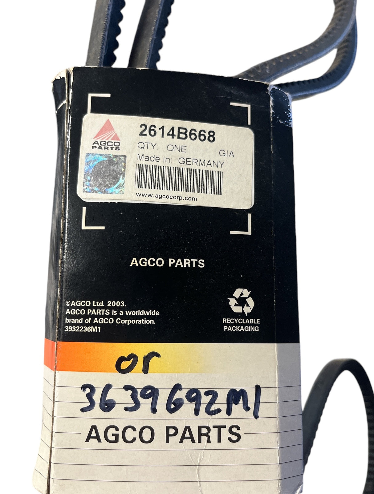 Agco Fan V Belt Replacement Part (Alt. Part 2614B668) - 3639692M1