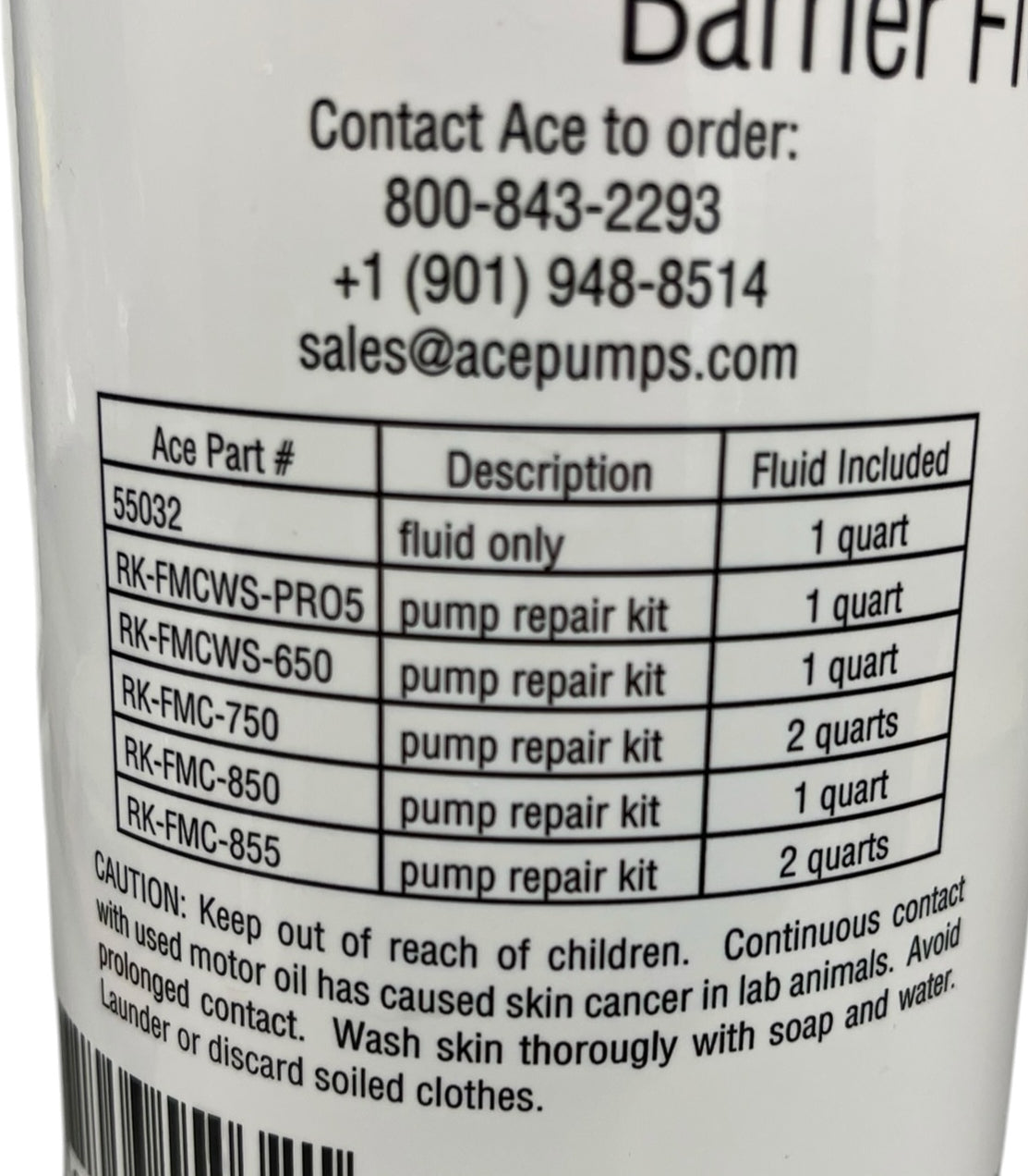 Ace Pumps Barrier Fluid Assembly Quart - 55032