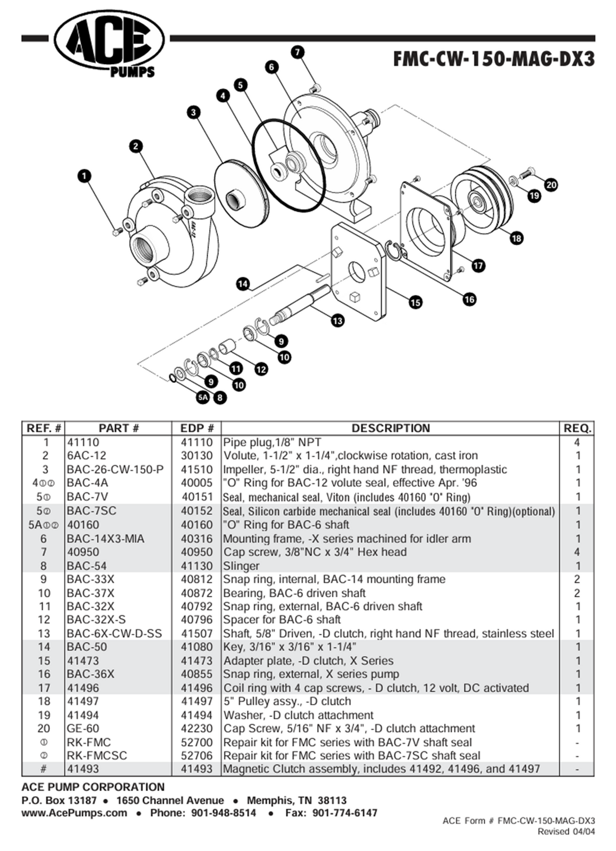 Ace Pumps 12 Volt Magnetic Clutch and Pump Combo For Spra Coupe 3XXX/4XXX - FMCSC-CW-150-MAG-DX3