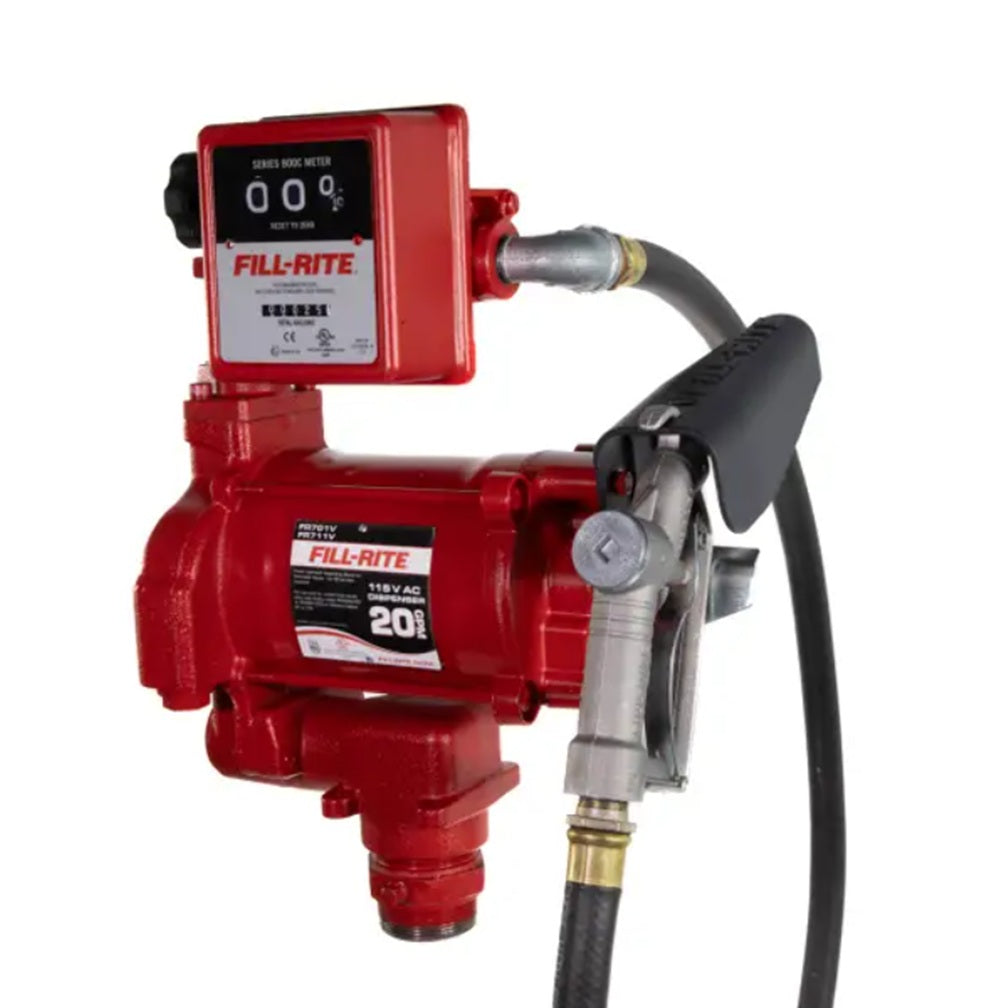 Fill Rite 20 GPM 115 Volt Cast Iron Fuel Transfer Pump with Meter, Hose, And 3/4" Nozzle, 1/3 HP - FR701V
