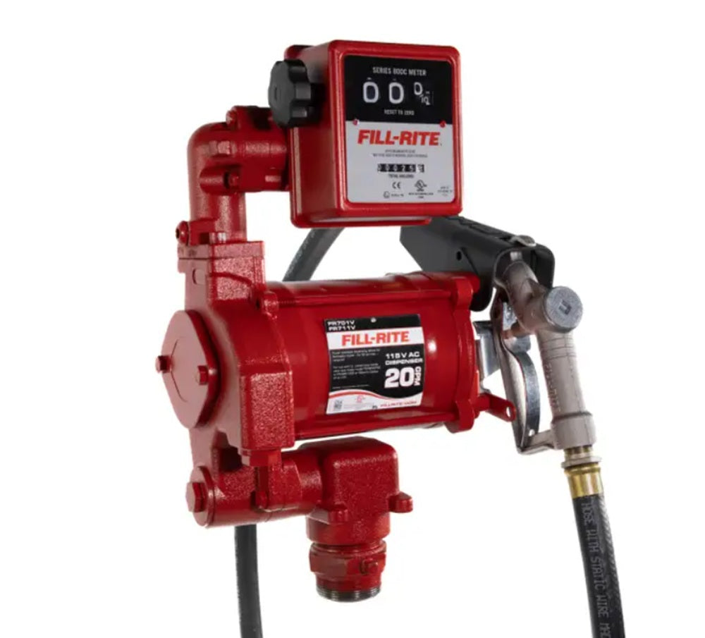 Fill Rite 20 GPM 115 Volt Cast Iron Fuel Transfer Pump with Meter, Hose, And 3/4" Nozzle, 1/3 HP - FR701V