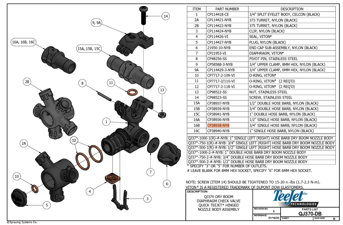 TeeJet Single Hose Shank For QJ360 Nozzle Body Assembly 3/4" - CP38938-NYB