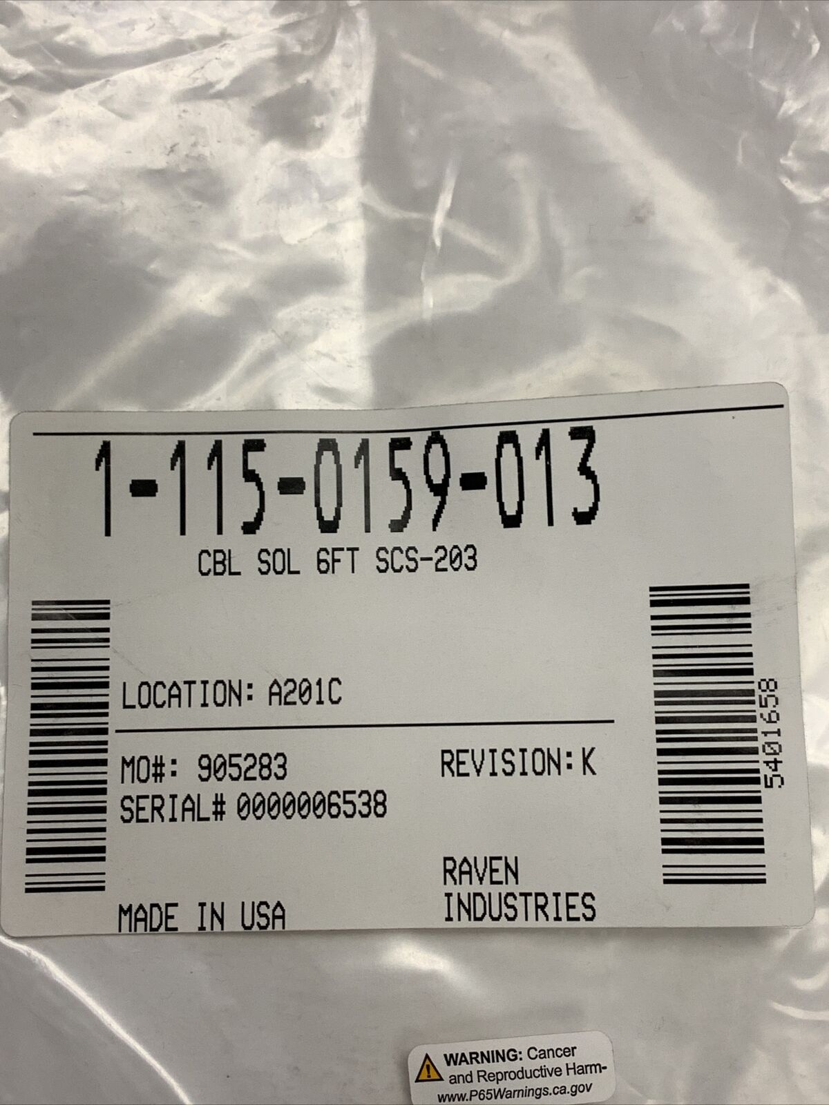 Raven 6 Foot SCS-203 Cable - 115-0159-013