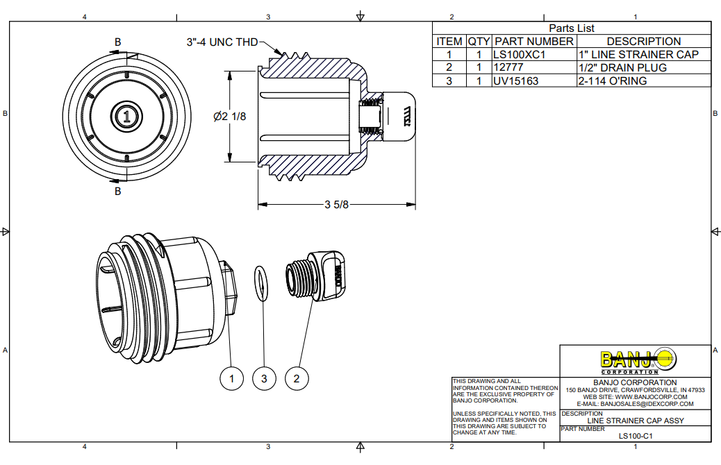 Banjo Replacement Y Line Strainer Cap for 1" and 1-1/4" Strainers - LS100-C1