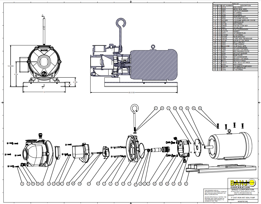 Banjo Cast Iron Wet Seal Pump Volute For 3" Centrifugal Pump - 19702