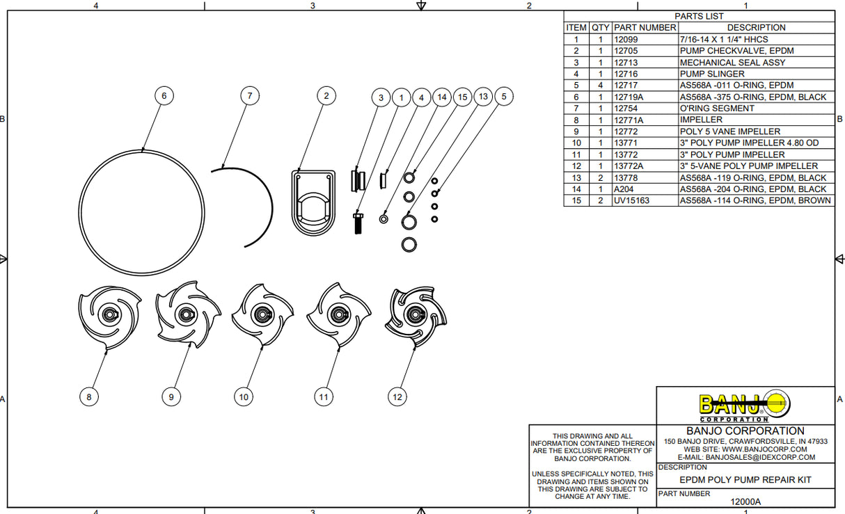 Banjo Repair Kit For 1-1/2" And 2" Poly Self-Priming Centrifugal Pumps - 12000A