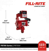 Fill Rite 20 GPM 115 Volt Cast Iron Fuel Transfer Pump with Meter, Hose, And 3/4" Nozzle, 1/3 HP - FR701V