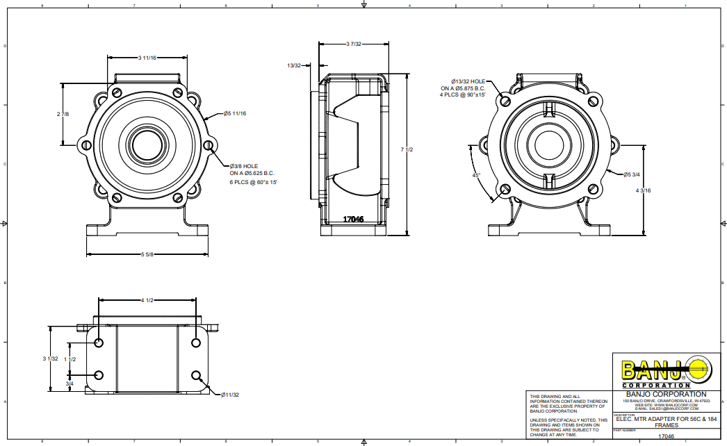 Banjo C Face Adapter For 2 inch and 1.5" Cast Iron Pumps 56C-145C - 17046